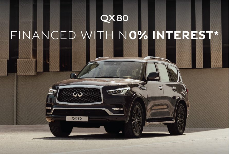The commanding QX80 at 0% finance with Arabian Automobiles