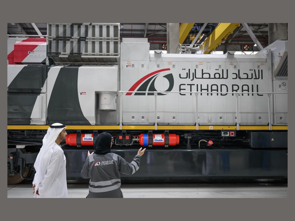 Hamdan bin Zayed reviews railway operations at Etihad Rail Depot in Al Mirfa City