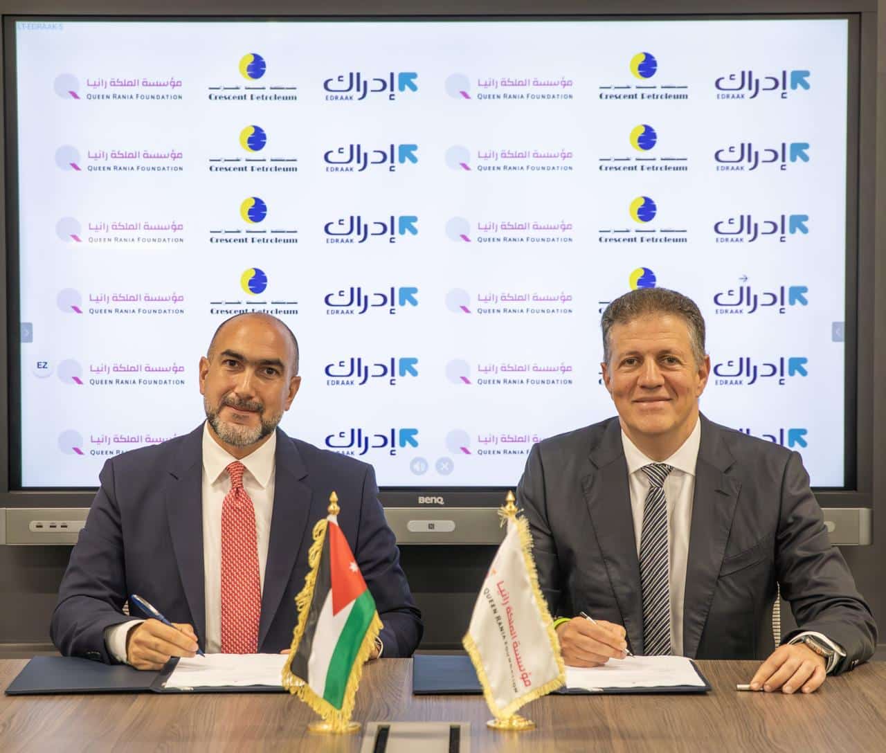 Majid Jafar, CEO of Crescent Petroleum and Vice-Chairman of the Crescent Group and Bassem Saad, CEO of Queen Rania Foundation and Chairman of Edraak