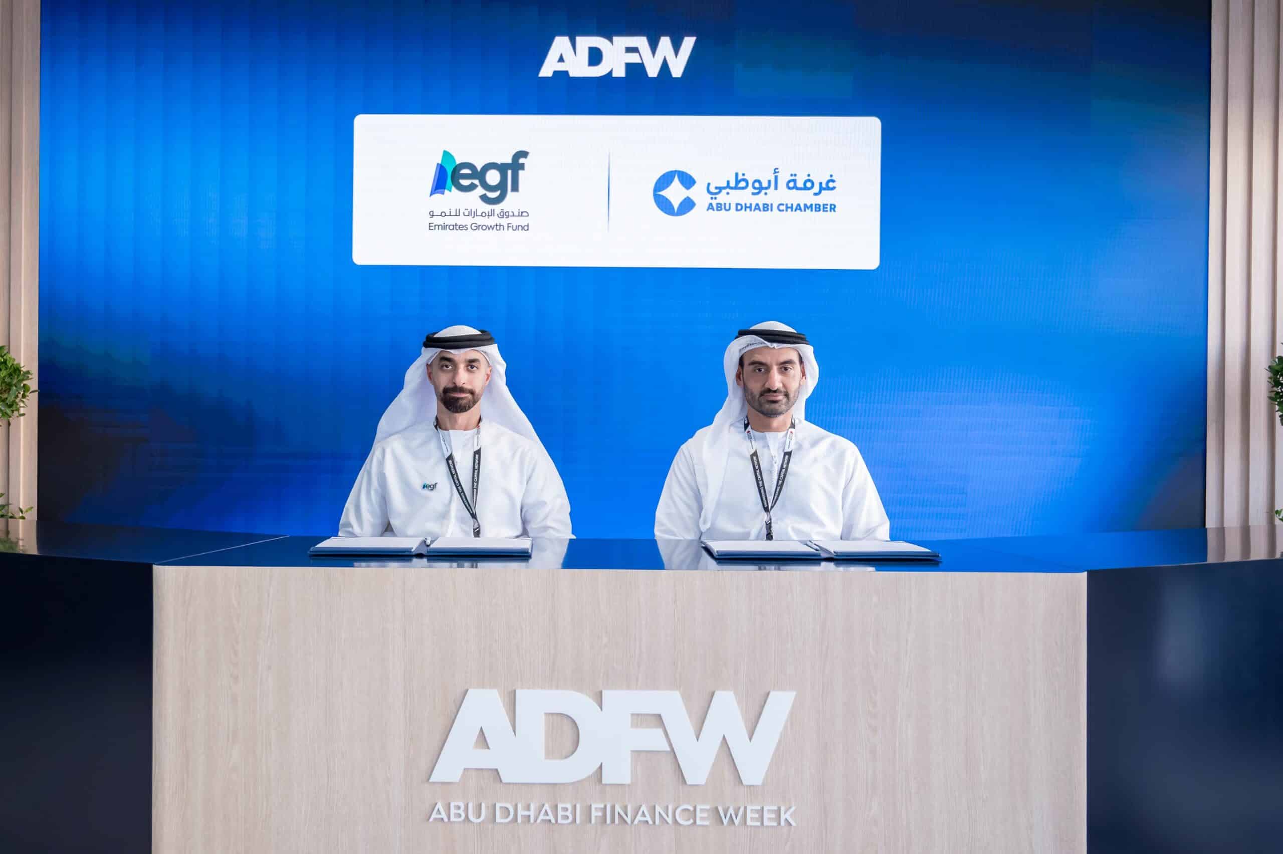 H.E. Ali Mohamed Al Marzooqi, Director General of the Abu Dhabi Chamber of Commerce and Industry, and Khalifa Al Hajeri, Chief Executive Officer of the Emirates Growth Fund