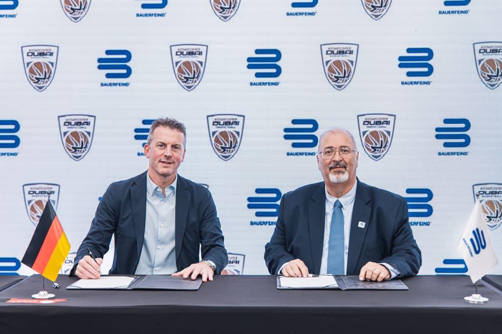Nick Oakley, Co-CEO of Dubai Basketball and Elie Nasr, General Manager of Bauerfeind